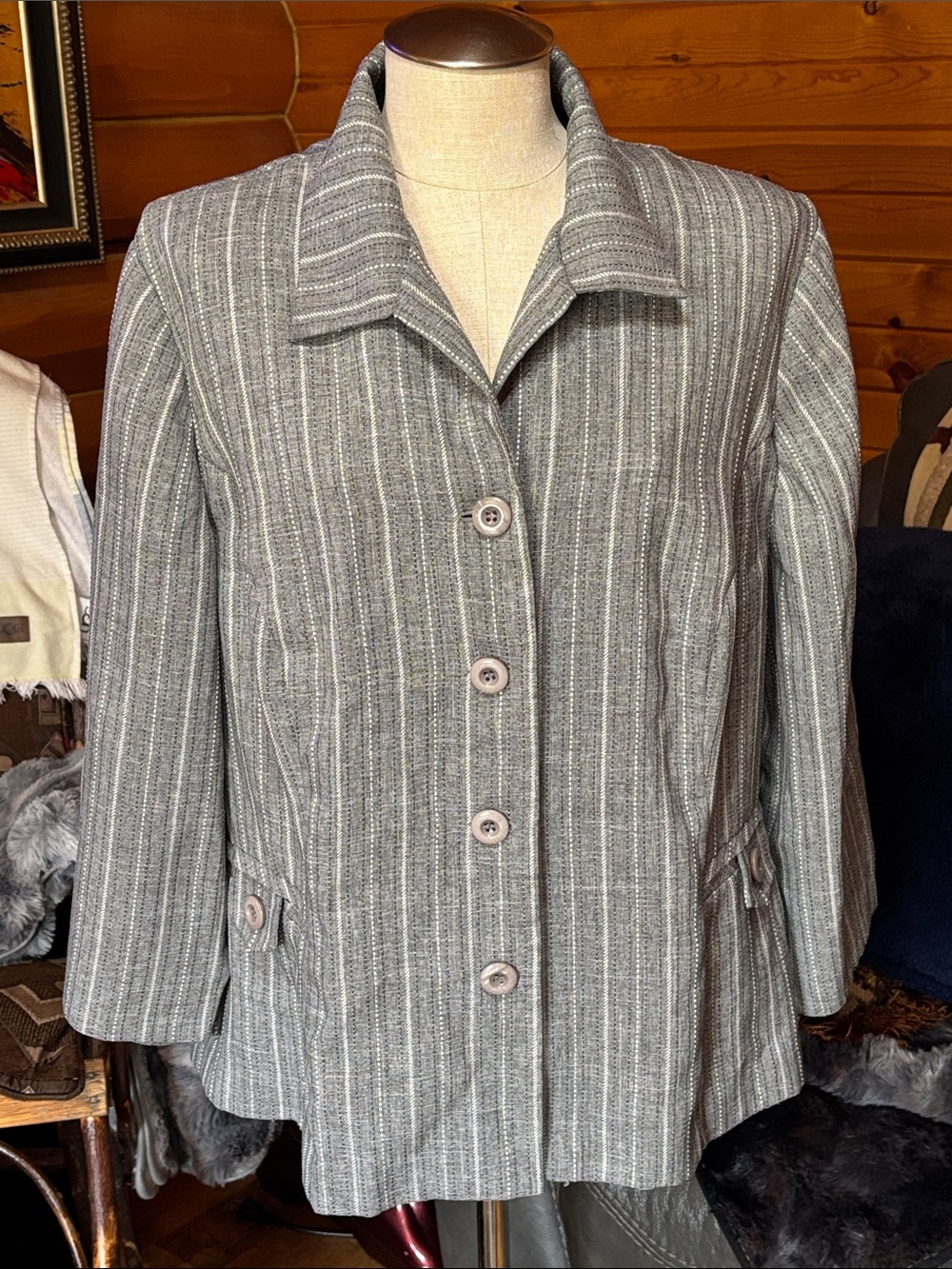 Sweet Suit Gray Striped Vintage Jacket Womens Size 20